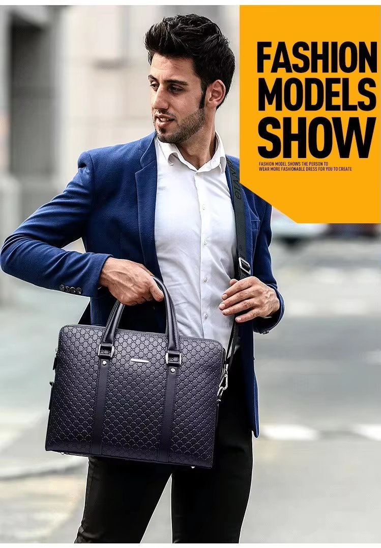 New Designer Unisex PU Leather Laptop Tote Shoulder Briefcase Bag Waterproof Business With Plaid For Men - product detail