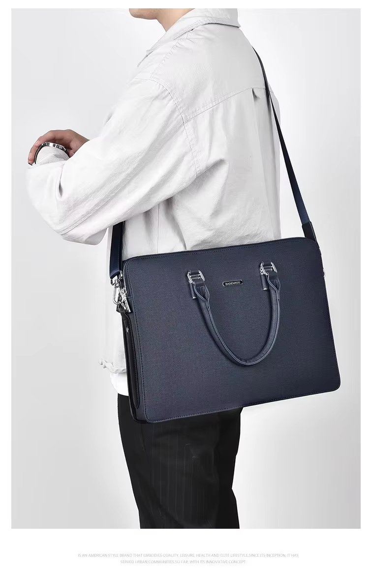 Unisex PU Leather Laptop Bag Large Capacity Double Zipper Style Business Messenger Briefcase - product detail