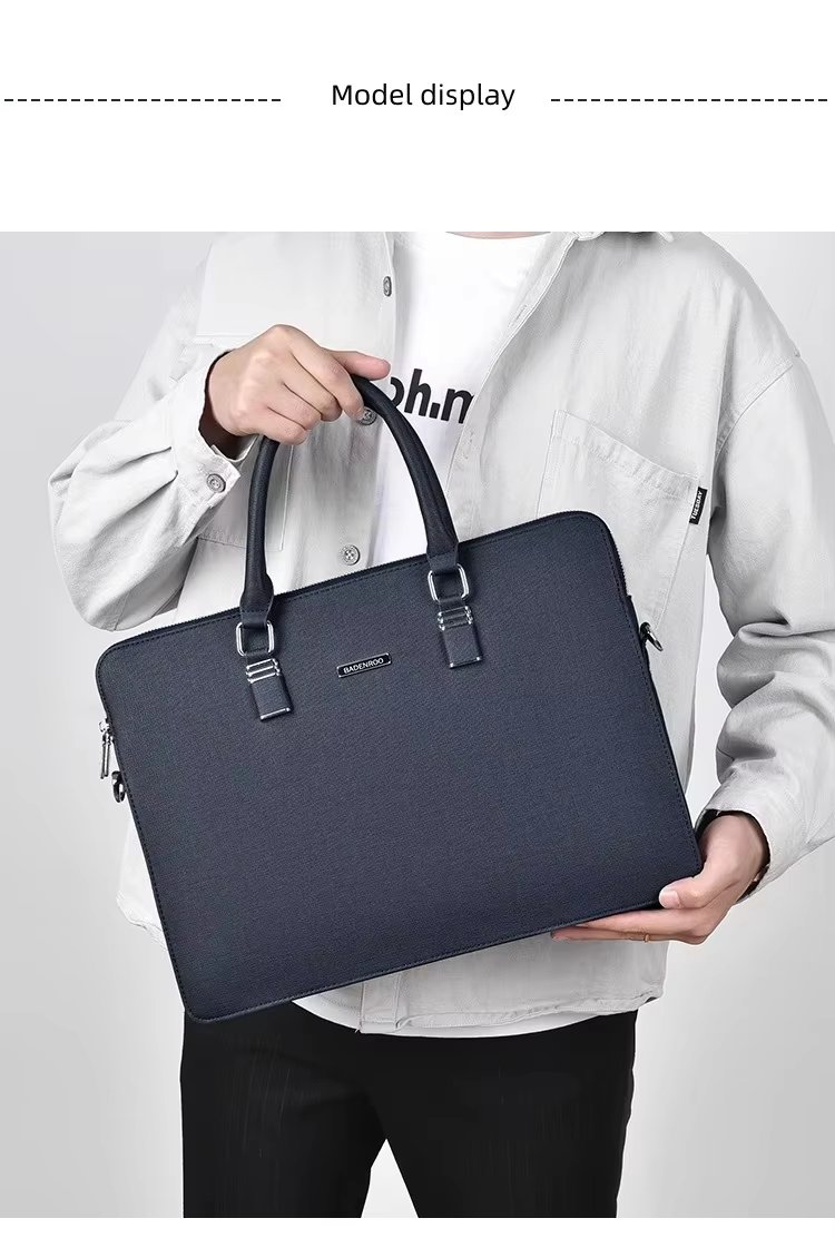 Unisex PU Leather Laptop Bag Large Capacity Double Zipper Style Business Messenger Briefcase - product detail