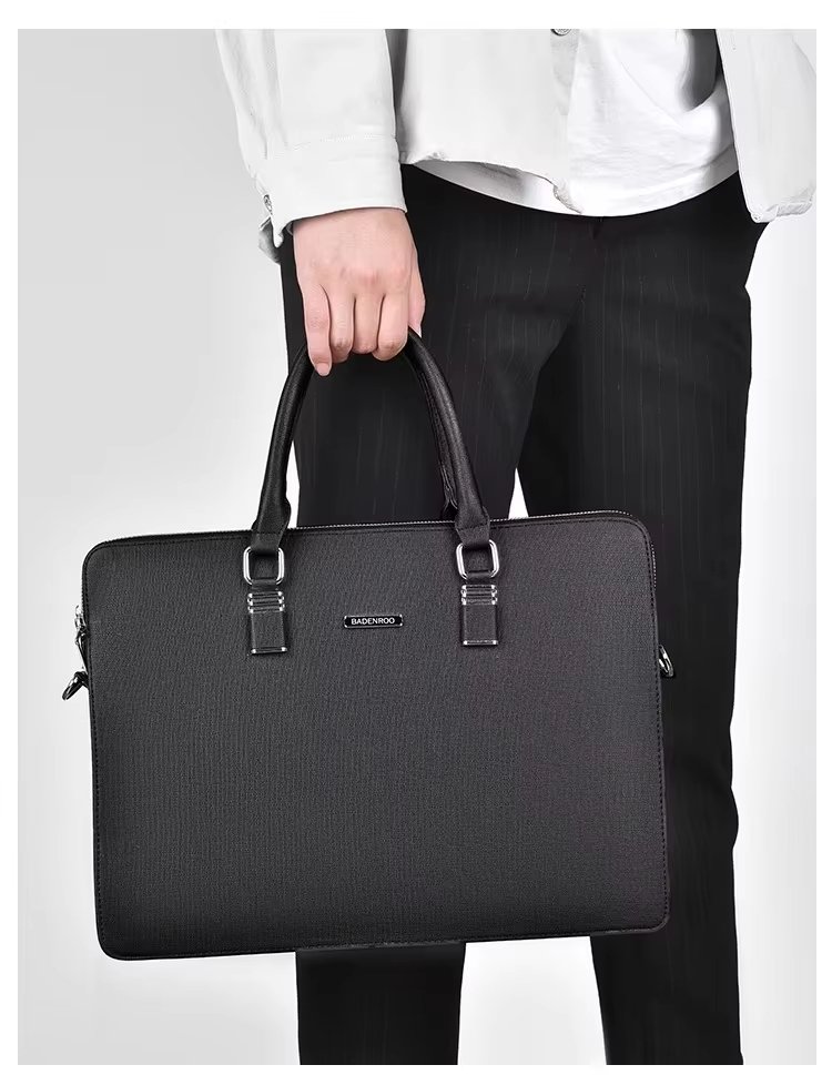 Unisex PU Leather Laptop Bag Large Capacity Double Zipper Style Business Messenger Briefcase - product detail