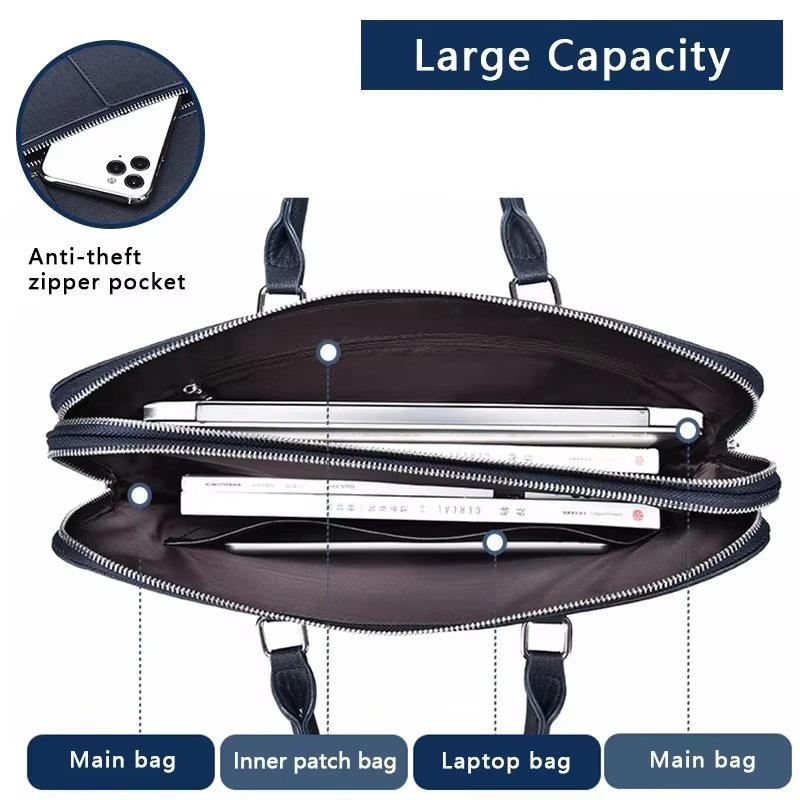 Unisex PU Leather Laptop Bag Large Capacity Double Zipper Style Business Messenger Briefcase - product detail