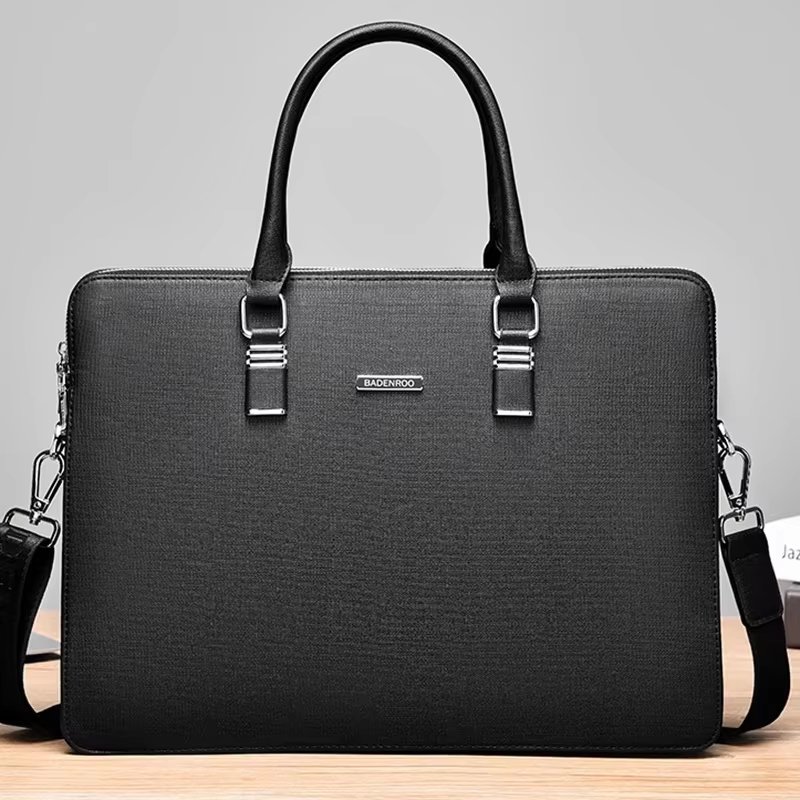 Unisex PU Leather Laptop Bag Large Capacity Double Zipper Style Business Messenger Briefcase - product detail