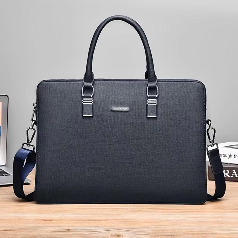 Unisex PU Leather Laptop Bag Large Capacity Double Zipper Style Business Messenger Briefcase - product detail