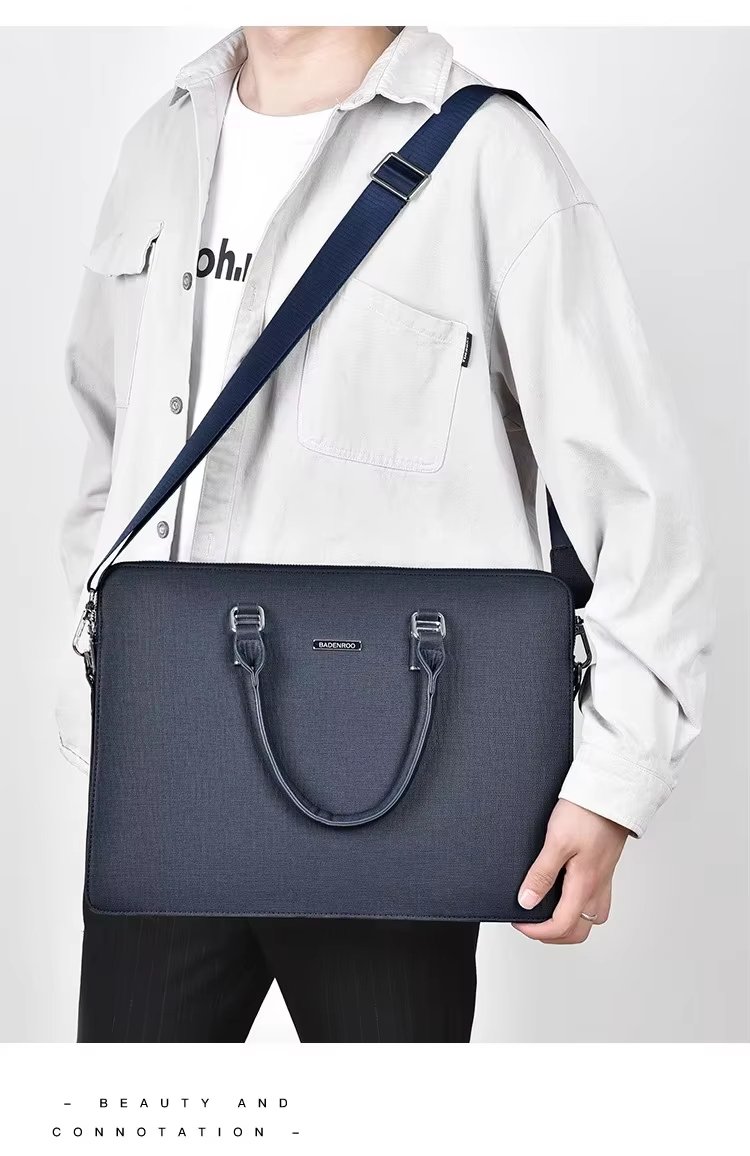 Unisex PU Leather Laptop Bag Large Capacity Double Zipper Style Business Messenger Briefcase - product detail