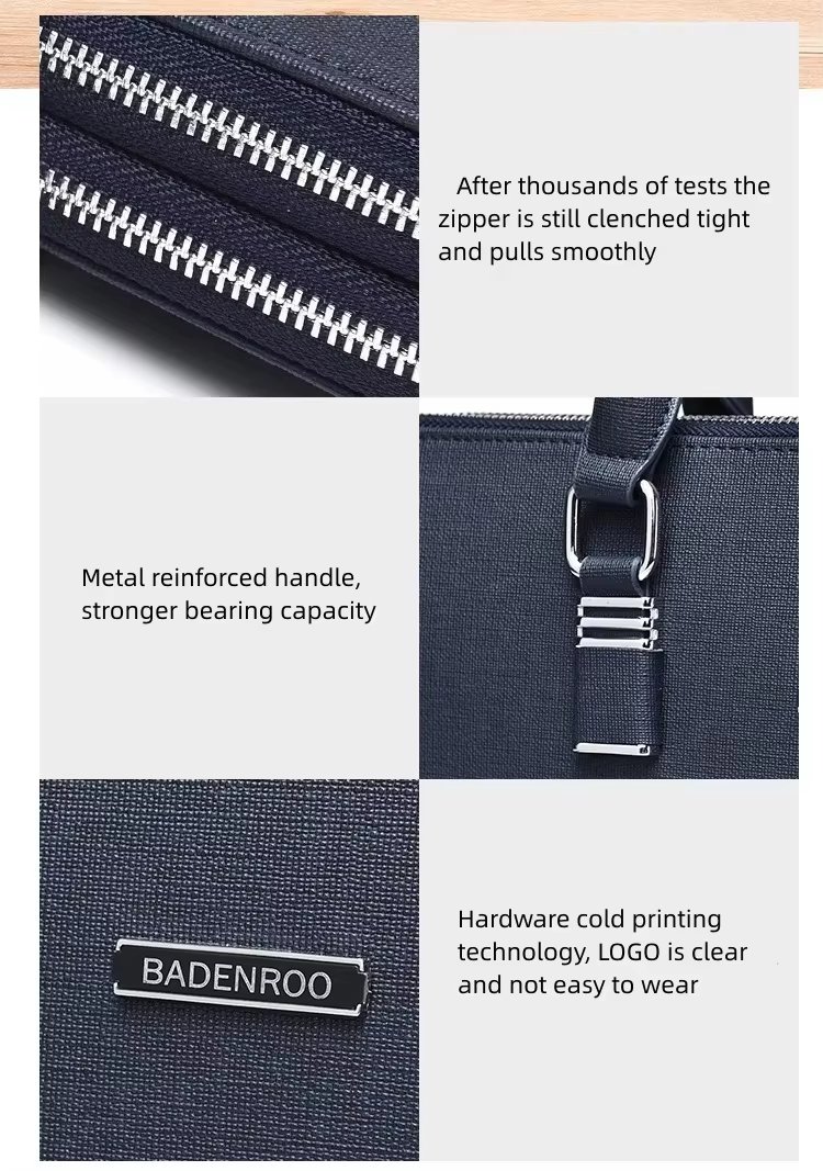 Unisex PU Leather Laptop Bag Large Capacity Double Zipper Style Business Messenger Briefcase - product detail