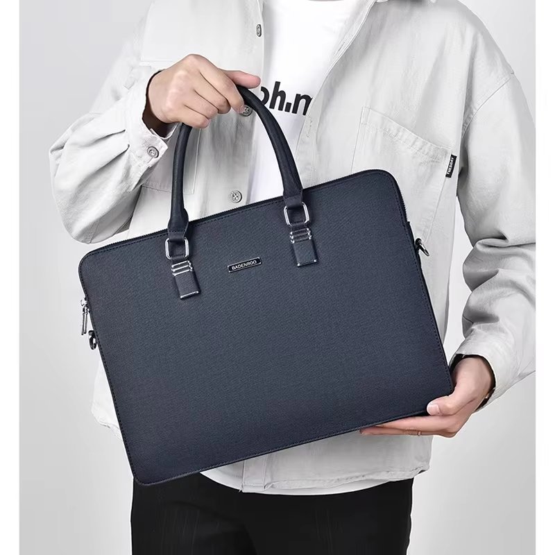 Unisex PU Leather Laptop Bag Large Capacity Double Zipper Style Business Messenger Briefcase - product detail