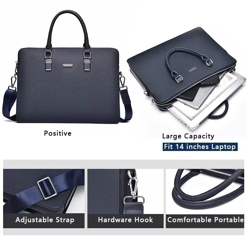 Unisex PU Leather Laptop Bag Large Capacity Double Zipper Style Business Messenger Briefcase - product detail