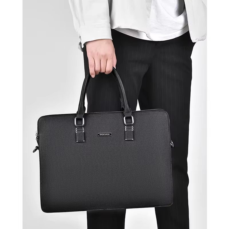 Unisex PU Leather Laptop Bag Large Capacity Double Zipper Style Business Messenger Briefcase - product detail