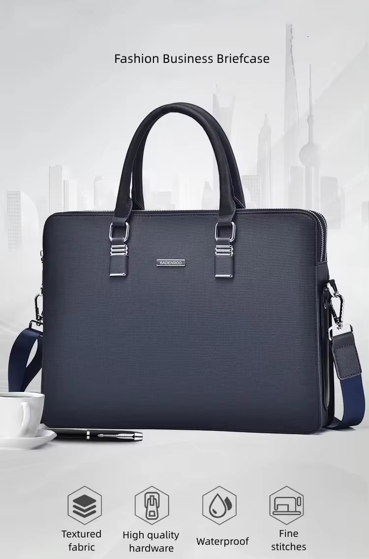 Unisex PU Leather Laptop Bag Large Capacity Double Zipper Style Business Messenger Briefcase - product detail