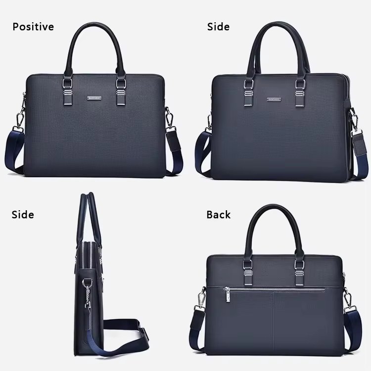 Unisex PU Leather Laptop Bag Large Capacity Double Zipper Style Business Messenger Briefcase - product detail