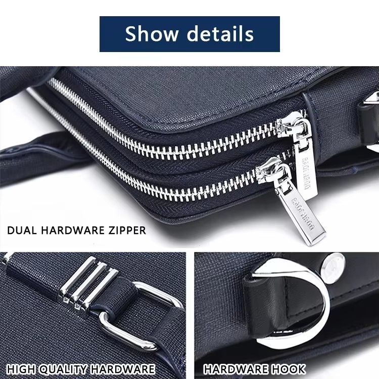 Unisex PU Leather Laptop Bag Large Capacity Double Zipper Style Business Messenger Briefcase - product detail