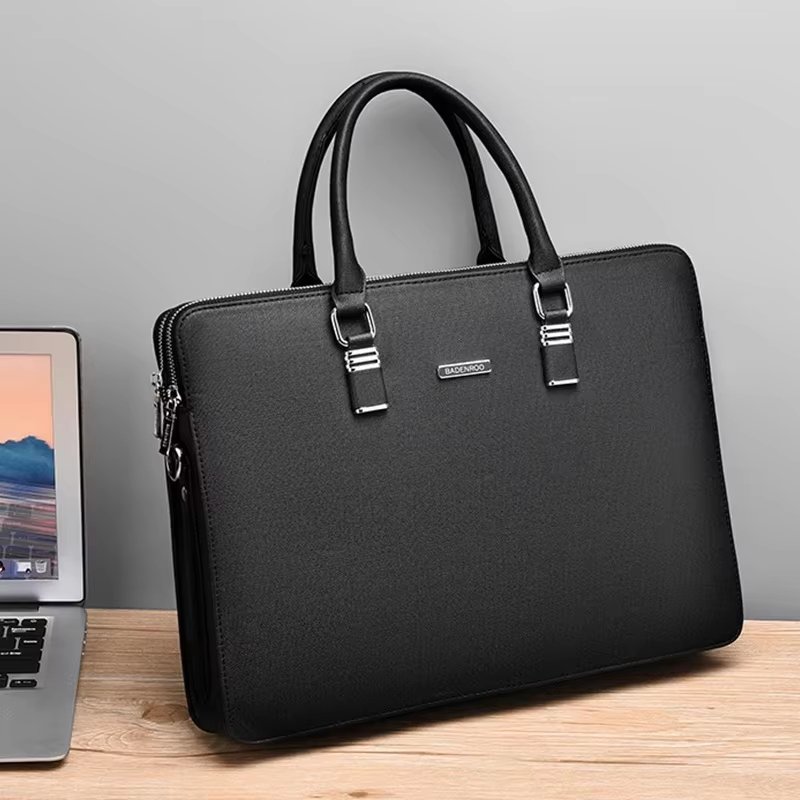 Unisex PU Leather Laptop Bag Large Capacity Double Zipper Style Business Messenger Briefcase - product detail