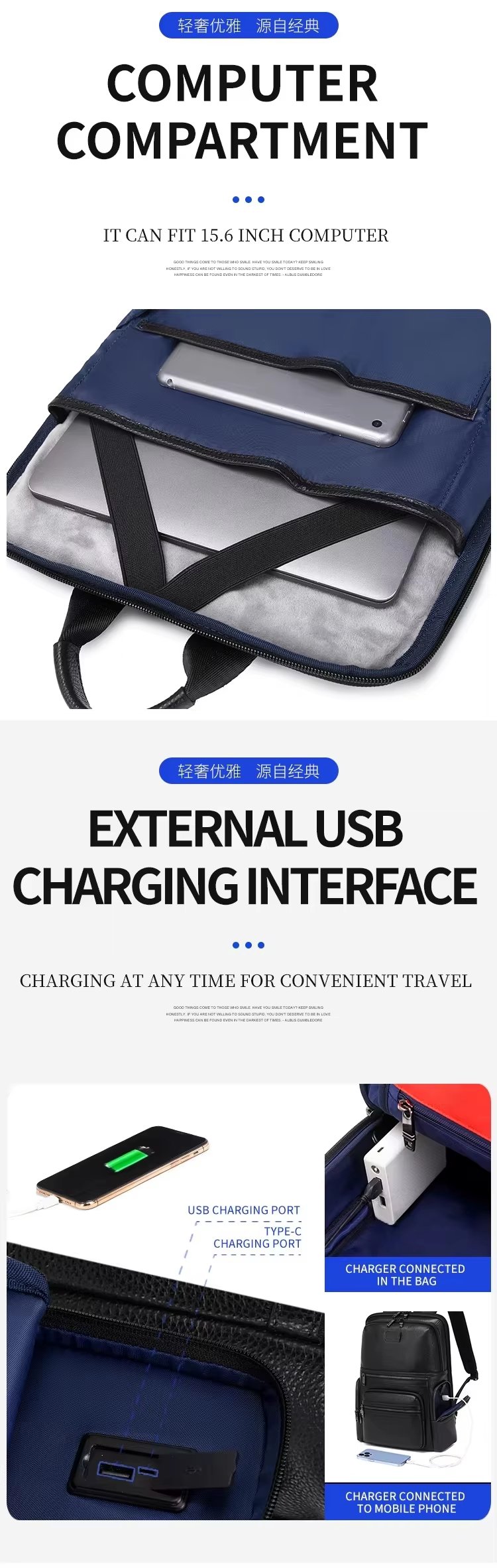 Anti-Theft USB Leather Laptop Backpack product detail