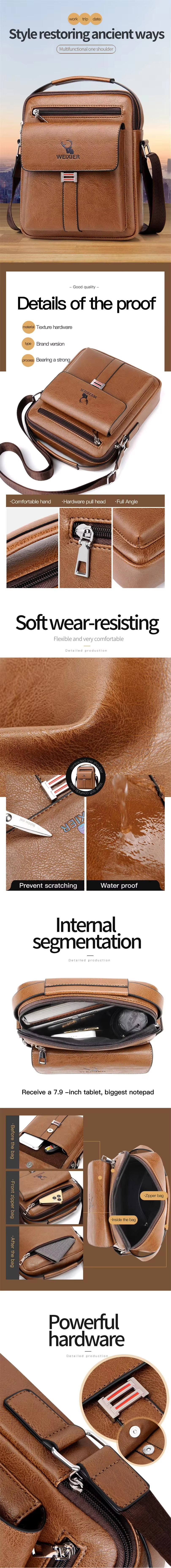 Classic Design Good Quality Men Shoulder Bags Messenger Crossbody Custom PU Leather Business Travel Sling Bag - product detail