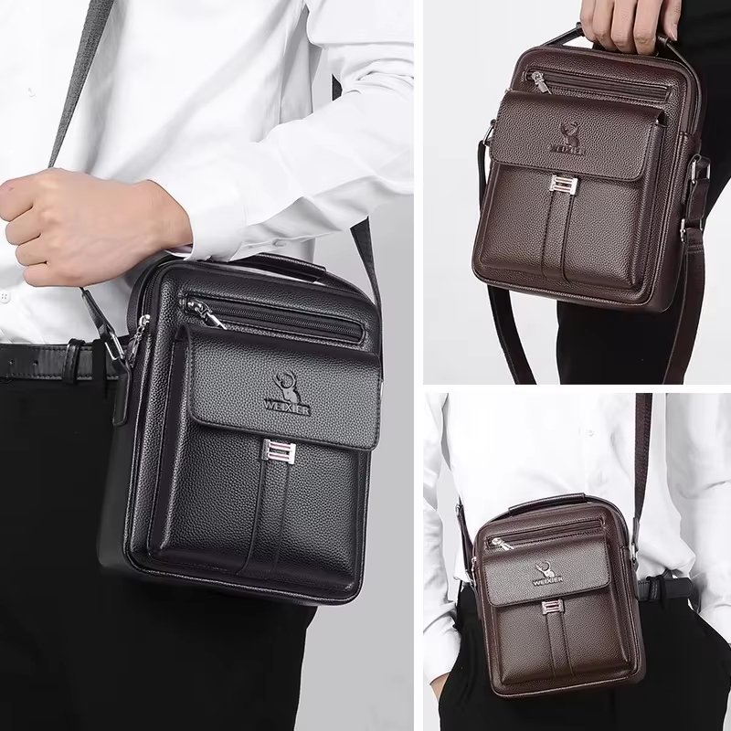 Classic Design Good Quality Men Shoulder Bags Messenger Crossbody Custom PU Leather Business Travel Sling Bag - product detail