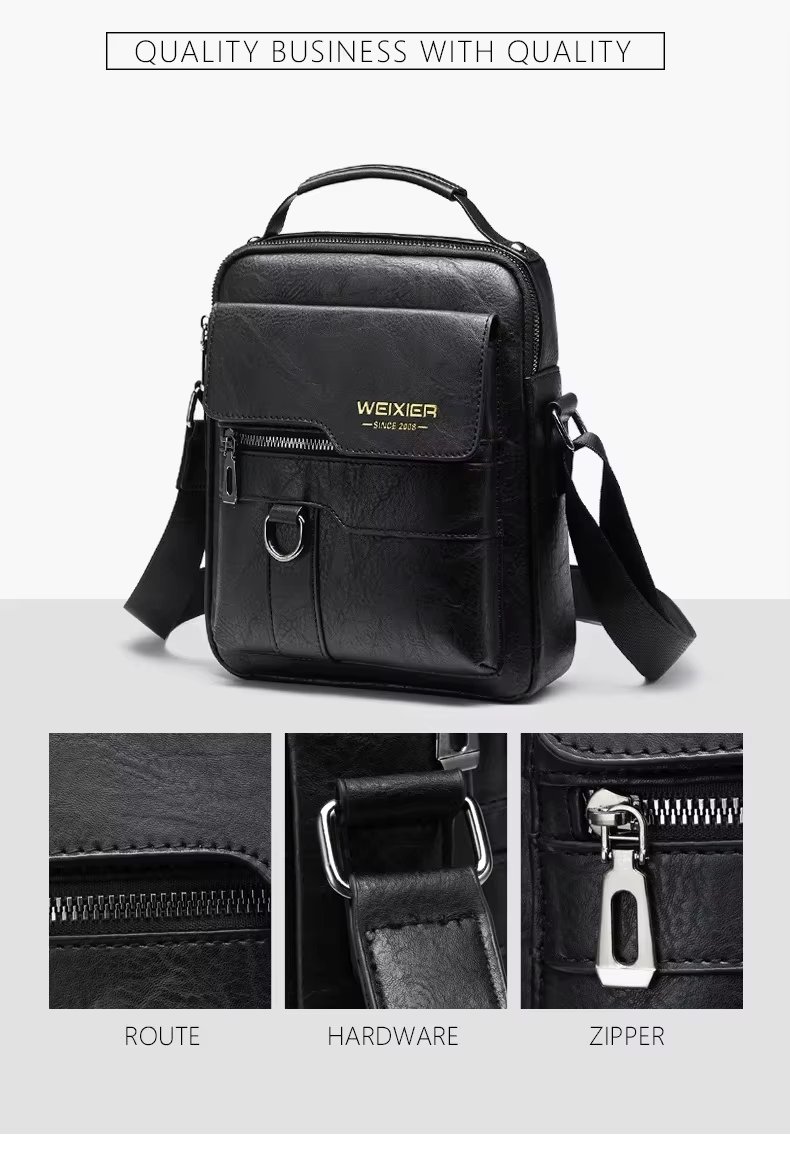 Crossbody Bag Retro Leather Vertical Portable Business Waterproof Zipper Messenger Shoulder For Men - product detail