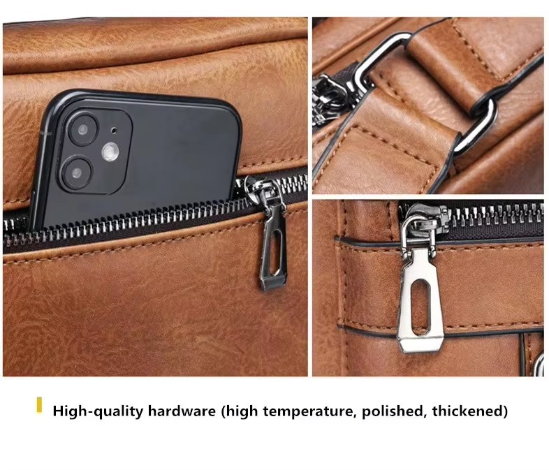 Crossbody Bag Retro Leather Vertical Portable Business Waterproof Zipper Messenger Shoulder For Men - product detail