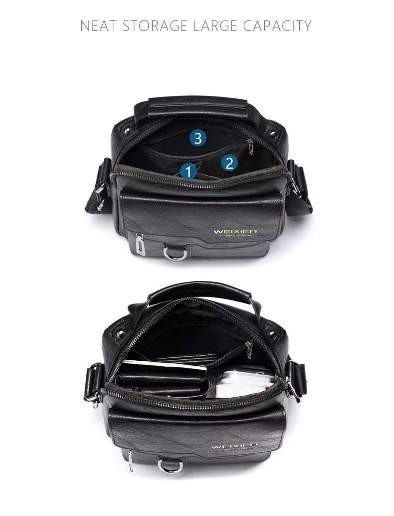 Crossbody Bag Retro Leather Vertical Portable Business Waterproof Zipper Messenger Shoulder For Men - product detail