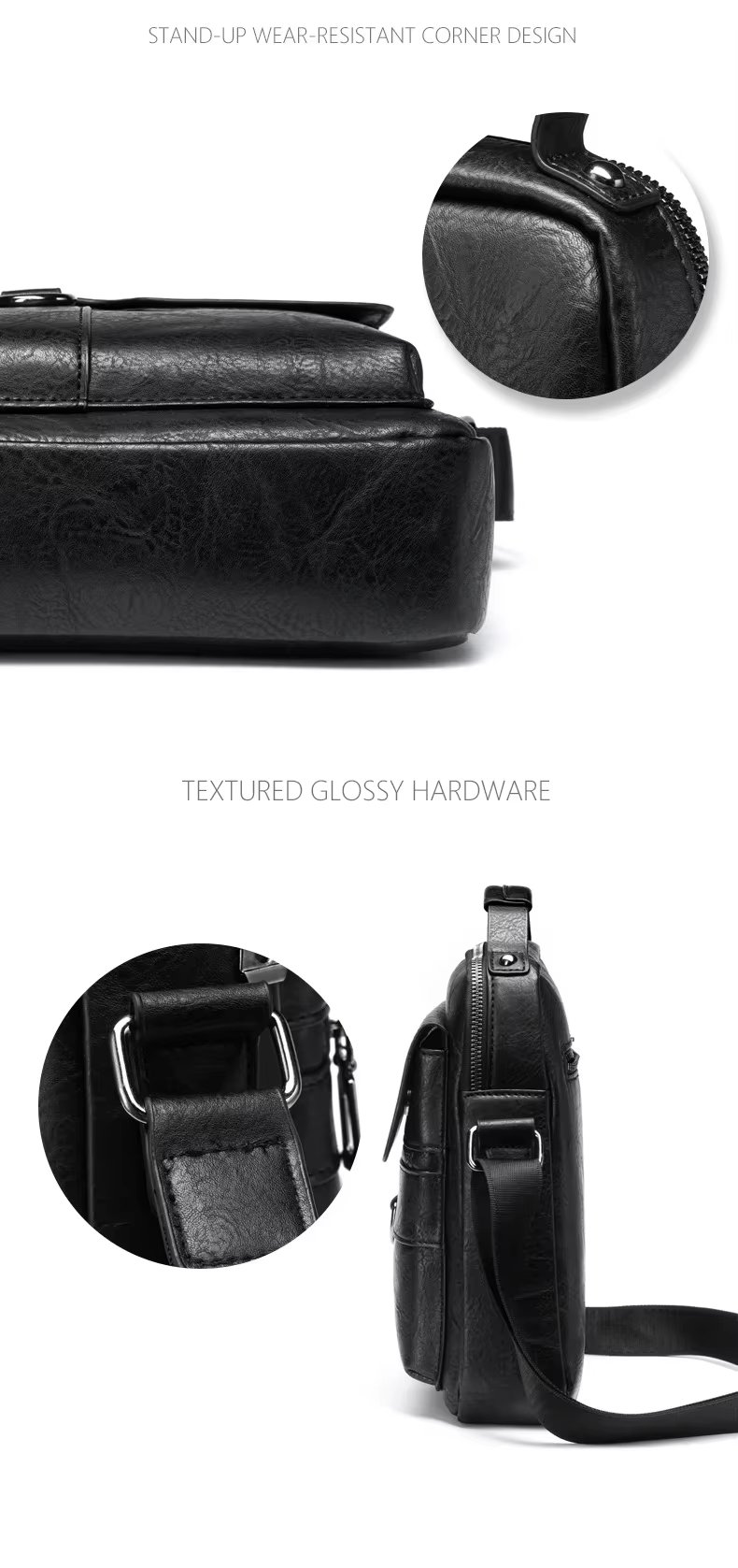 Crossbody Bag Retro Leather Vertical Portable Business Waterproof Zipper Messenger Shoulder For Men - product detail