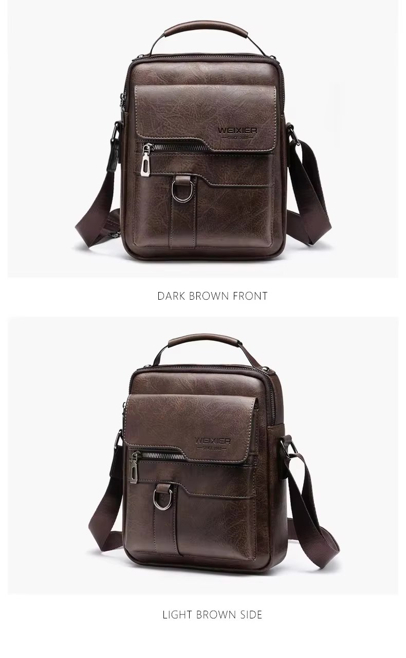 Crossbody Bag Retro Leather Vertical Portable Business Waterproof Zipper Messenger Shoulder For Men - product detail