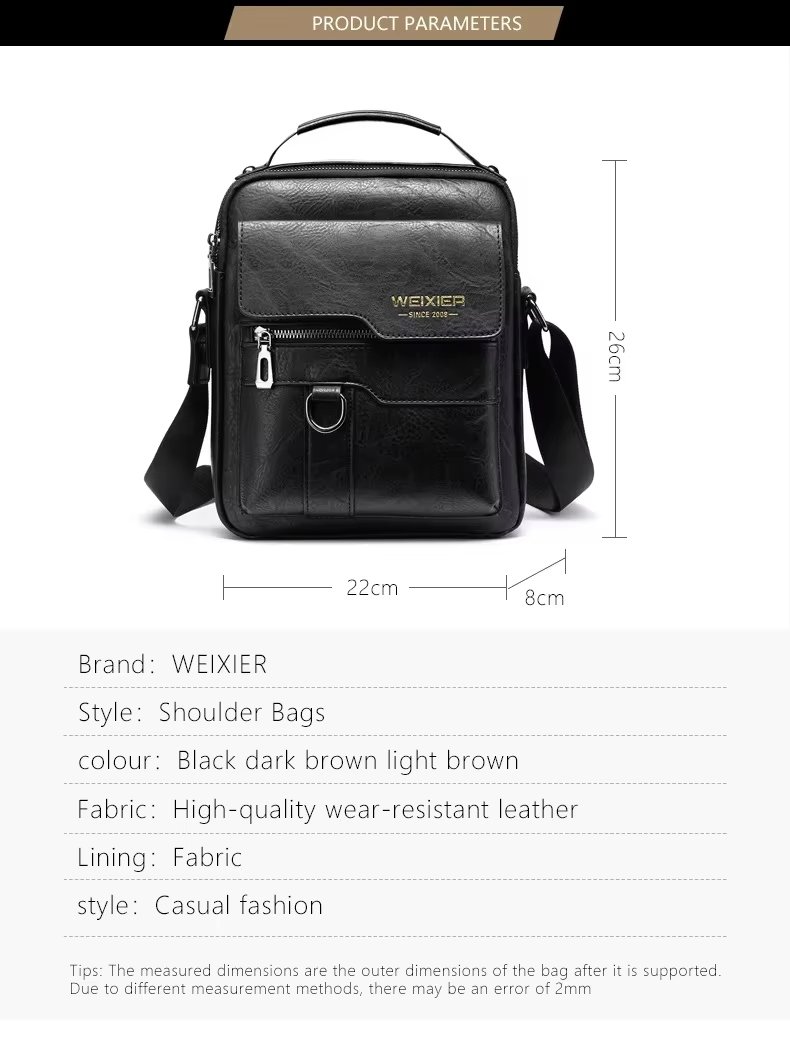 Crossbody Bag Retro Leather Vertical Portable Business Waterproof Zipper Messenger Shoulder For Men - product detail