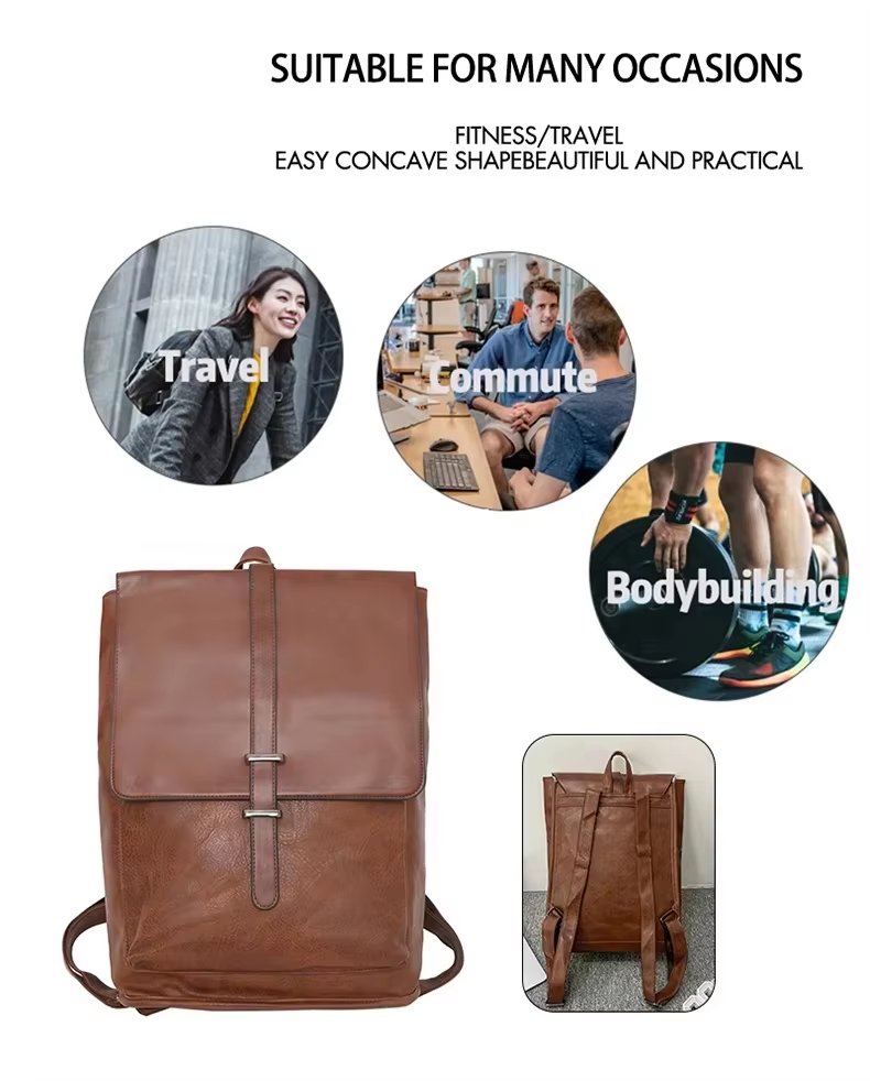 Water-Resistant Vintage Outdoor Travel School PU Leather Laptop Backpack product detail