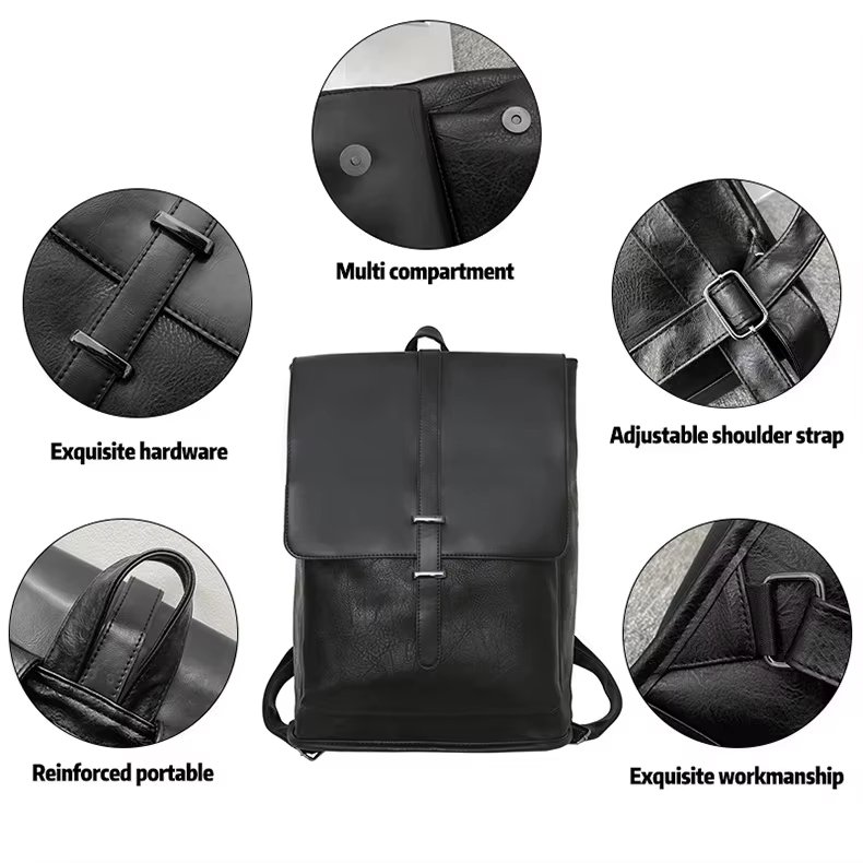 Water-Resistant Vintage Outdoor Travel School PU Leather Laptop Backpack product detail
