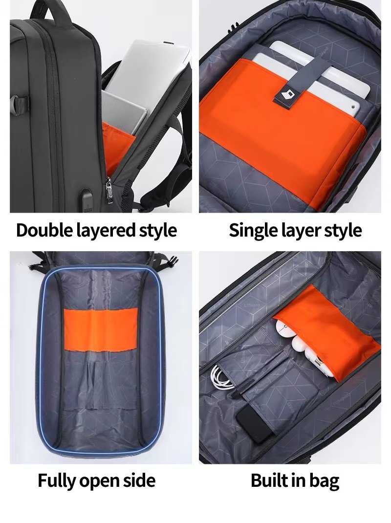 Large Capacity USB Business Travel PU Leather Laptop Backpack product detail