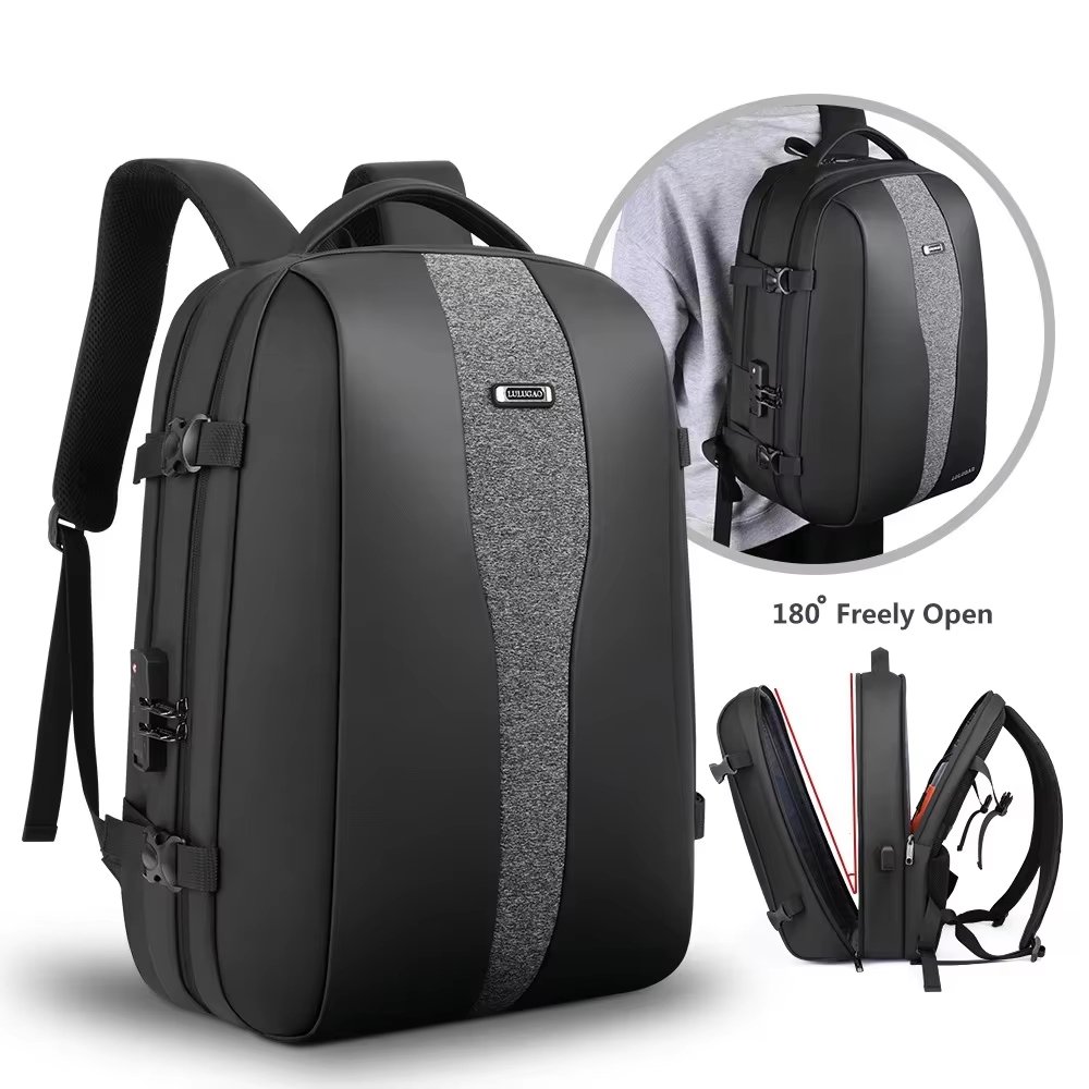 Large Capacity USB Business Travel PU Leather Laptop Backpack product detail