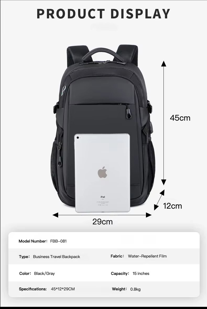 Anti-Theft Water-Resistant Large Capacity USB Business PU Leather Laptop Backpack product detail