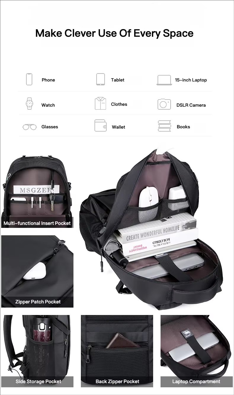 Anti-Theft Water-Resistant Large Capacity USB Business PU Leather Laptop Backpack product detail
