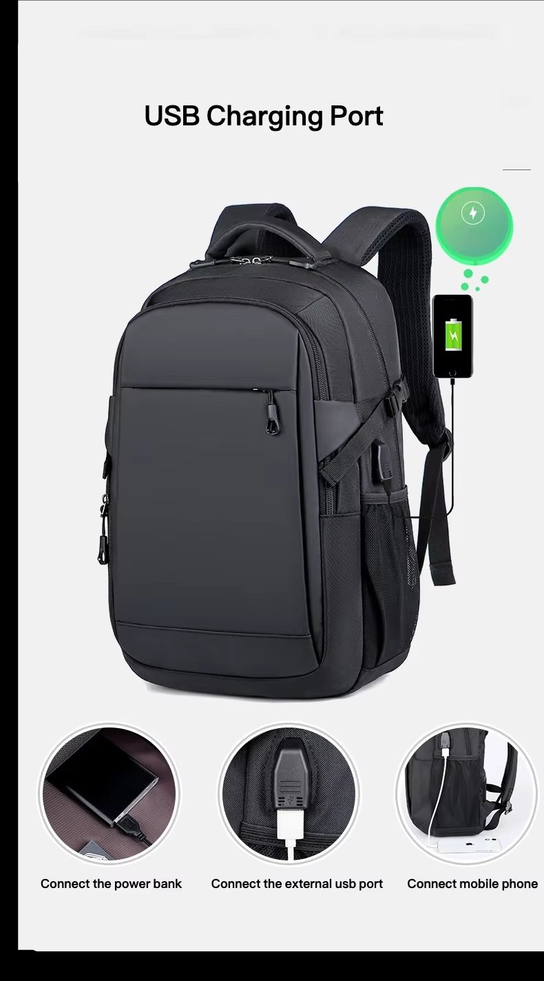 Anti-Theft Water-Resistant Large Capacity USB Business PU Leather Laptop Backpack product detail