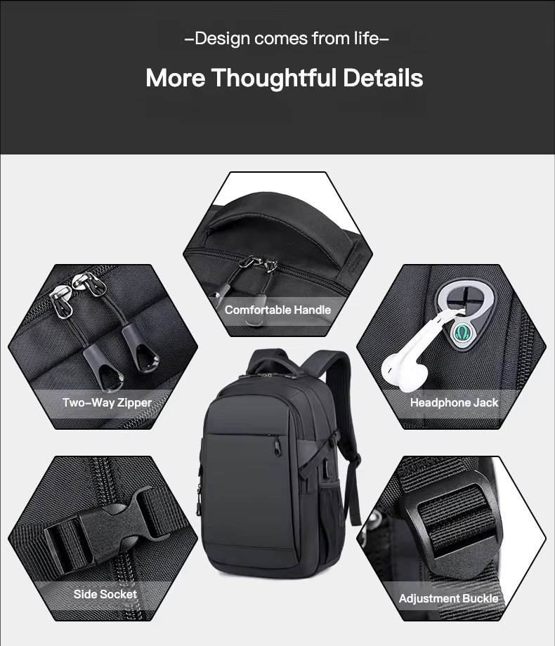 Anti-Theft Water-Resistant Large Capacity USB Business PU Leather Laptop Backpack product detail