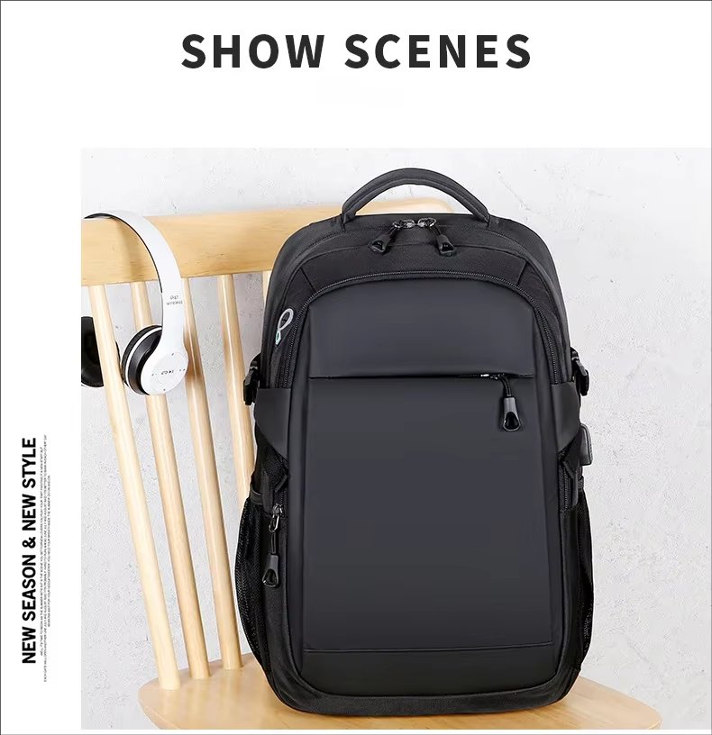 Anti-Theft Water-Resistant Large Capacity USB Business PU Leather Laptop Backpack product detail