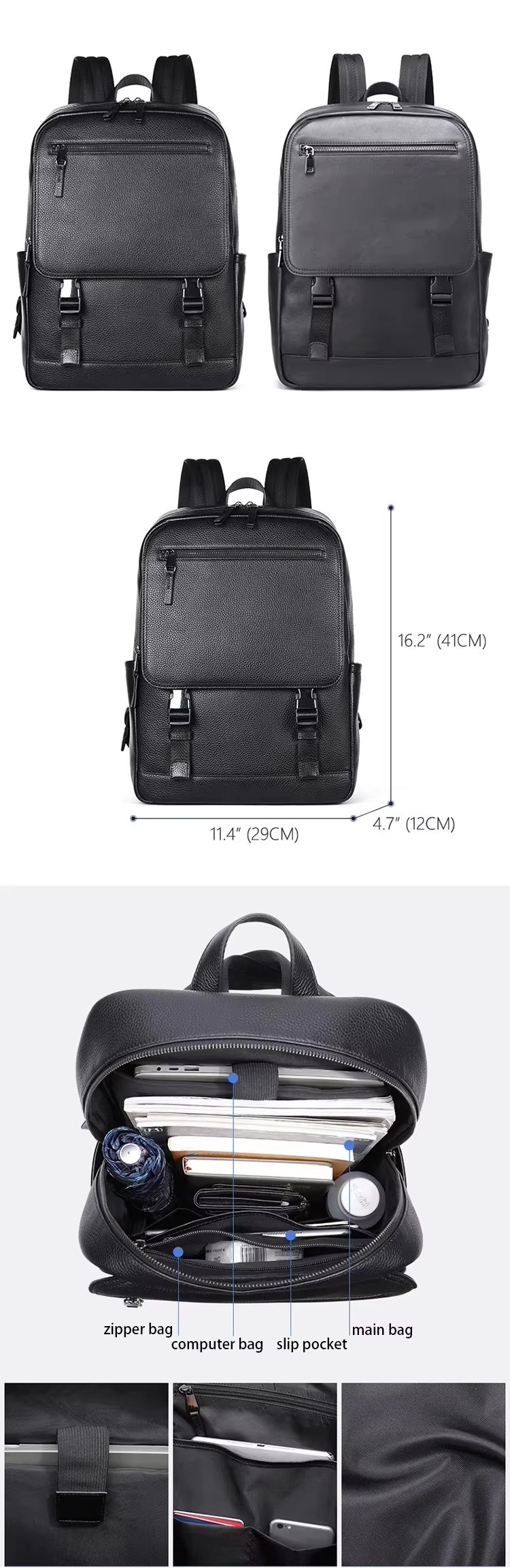 Large Capacity Business Travel Leather Laptop Backpack product detail