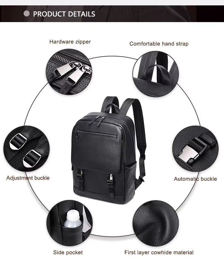 Large Capacity Business Travel Leather Laptop Backpack product detail