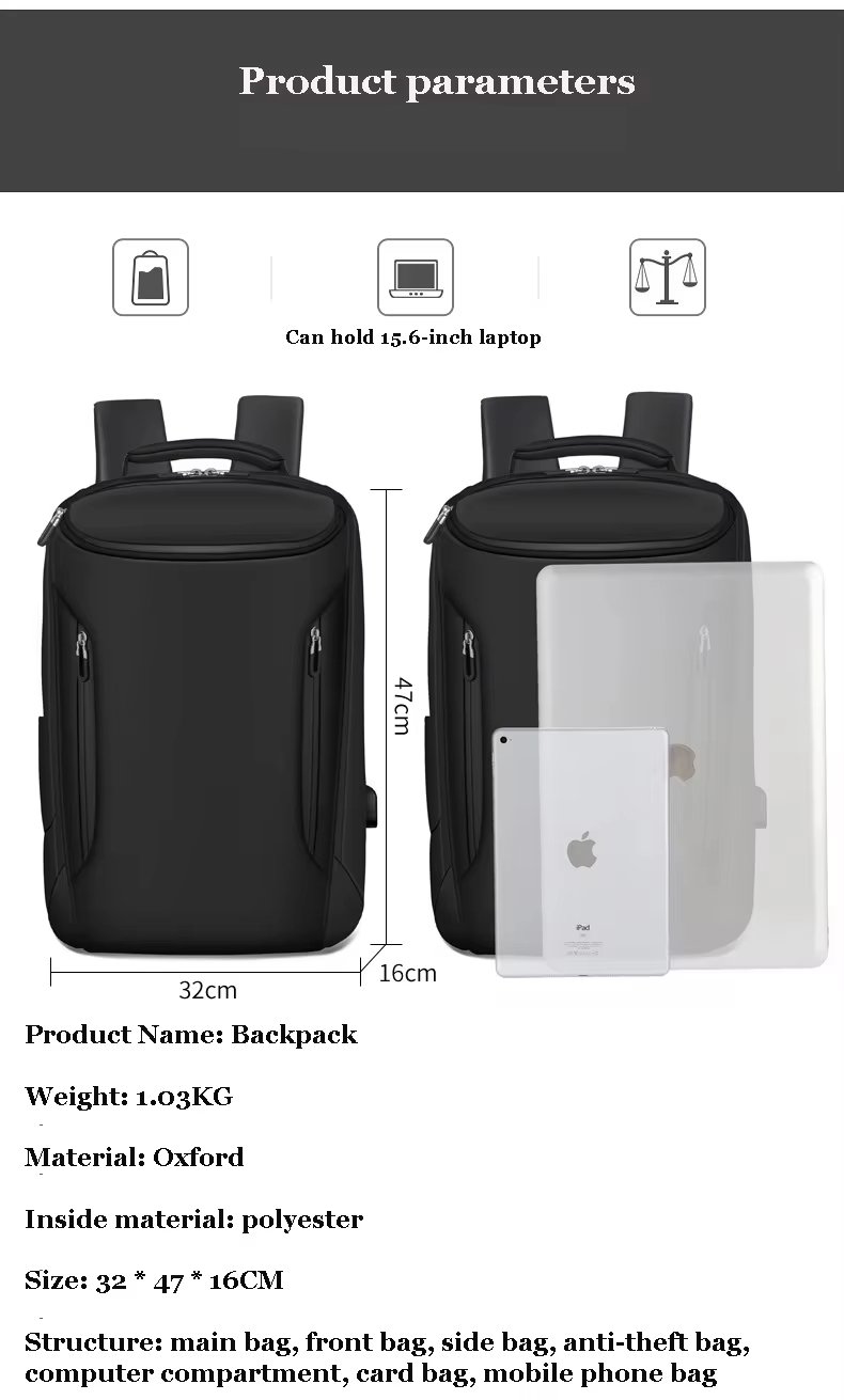 Anti-Theft Water-Resistant Large Capacity USB Vintage Nylon Hard-Shell Backpack product detail