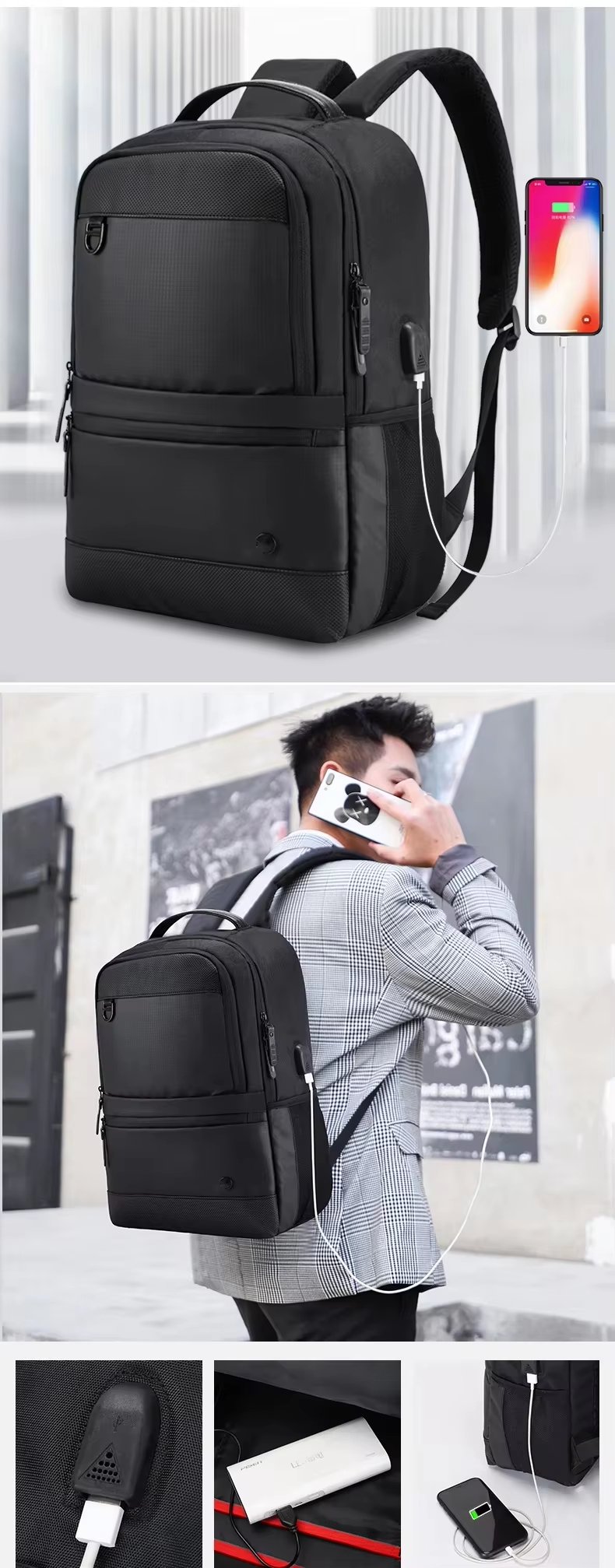 Water-Resistant Expandable USB Vintage Modern Oxford Laptop Backpack product detail