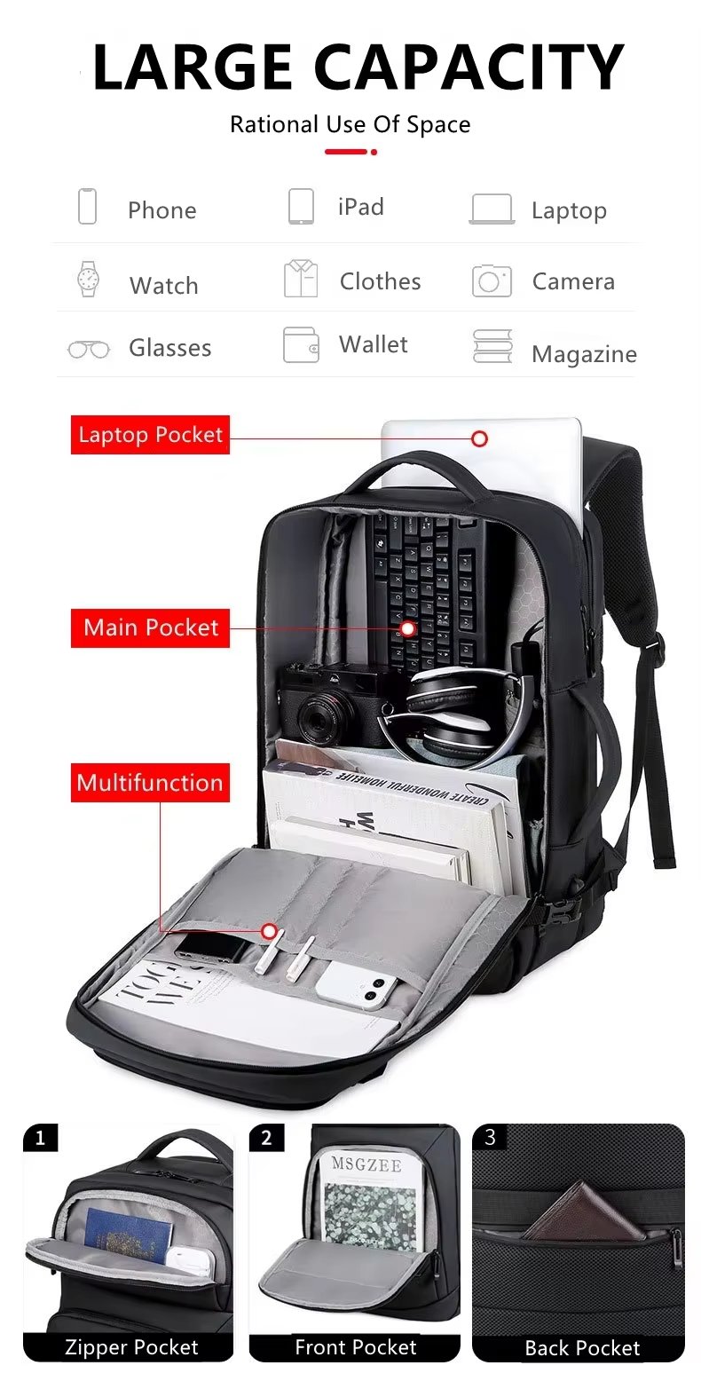Water-Resistant Large Capacity Expandable USB Business Oxford Laptop Backpack product detail