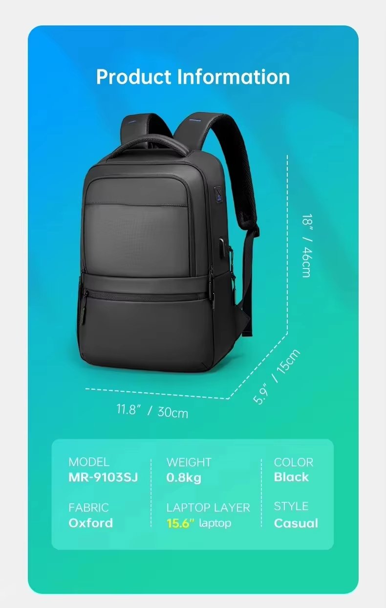 Water-Resistant Large Capacity USB Modern Business Oxford Laptop Backpack product detail