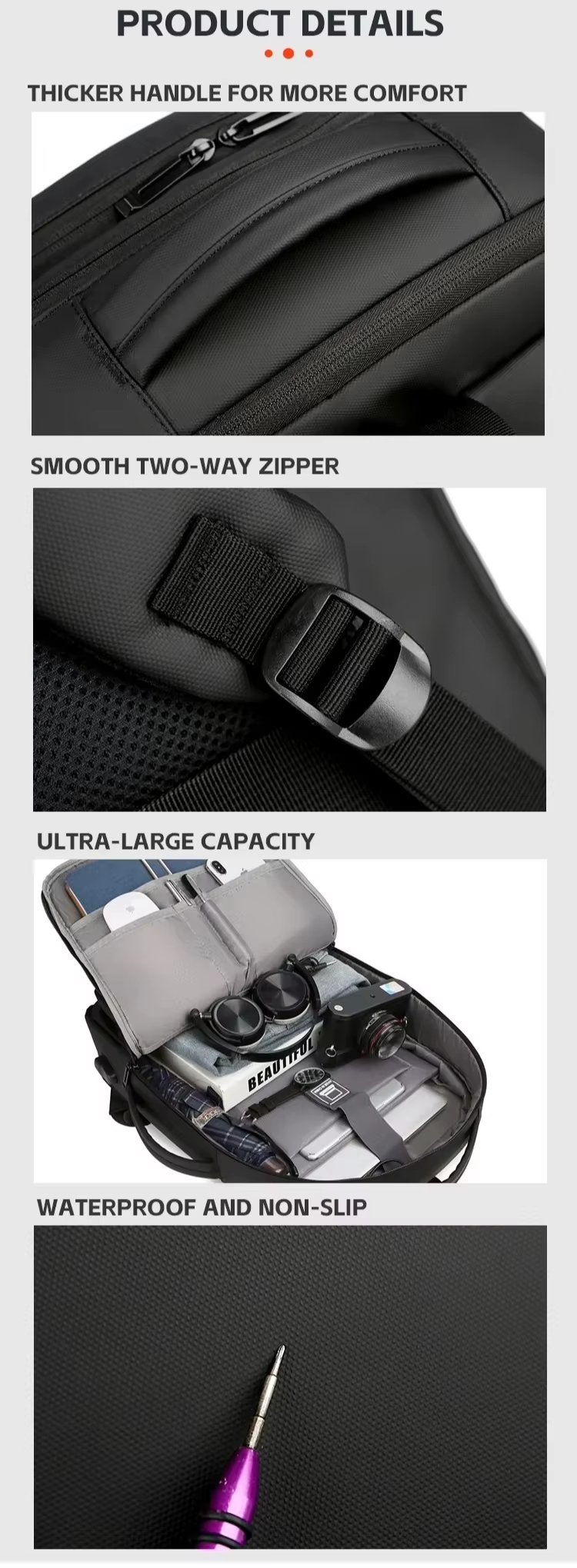 Water-Resistant Large Capacity USB Modern Business Oxford Laptop Backpack product detail