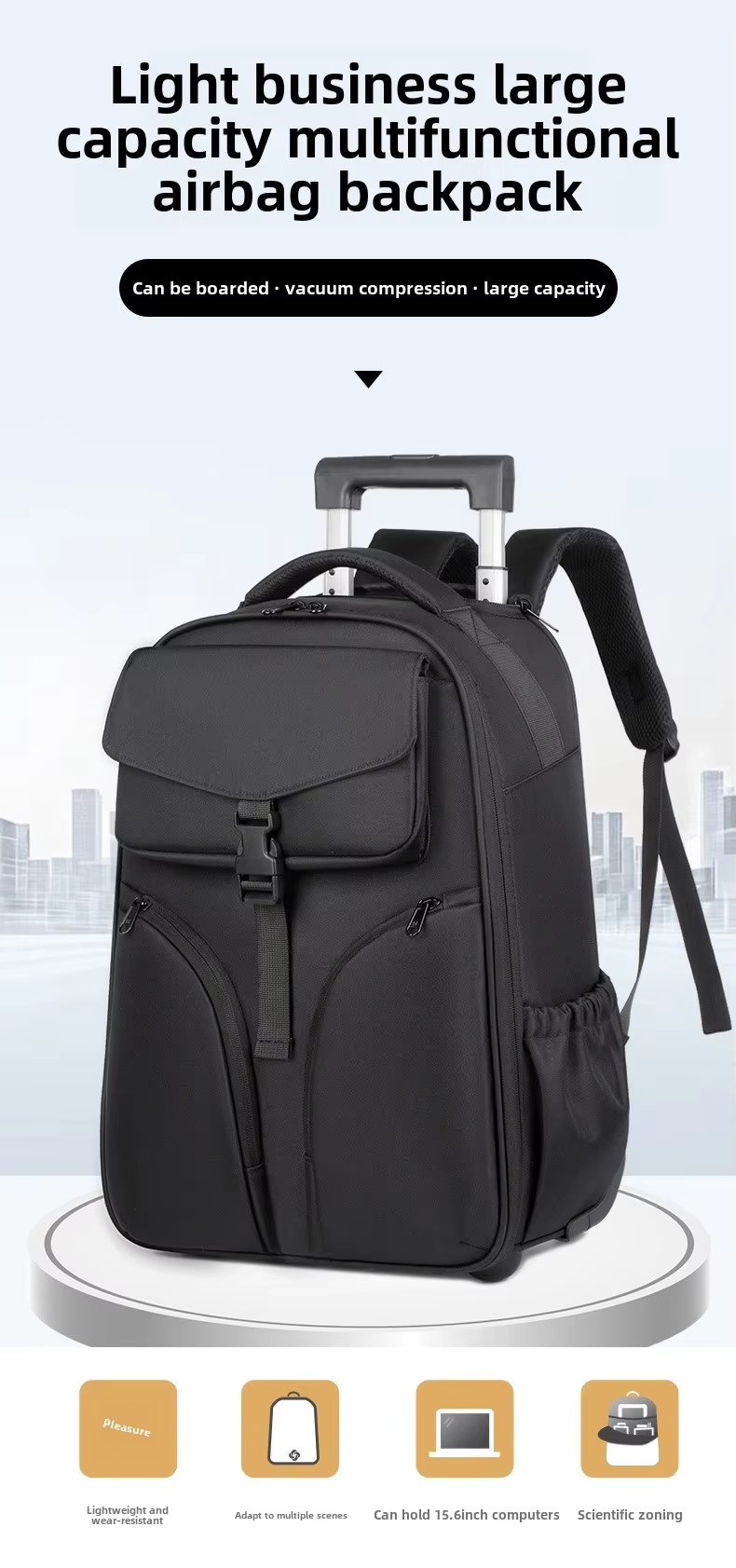Anti-Theft Water-Resistant Business Travel Oxford Rolling Backpack product detail