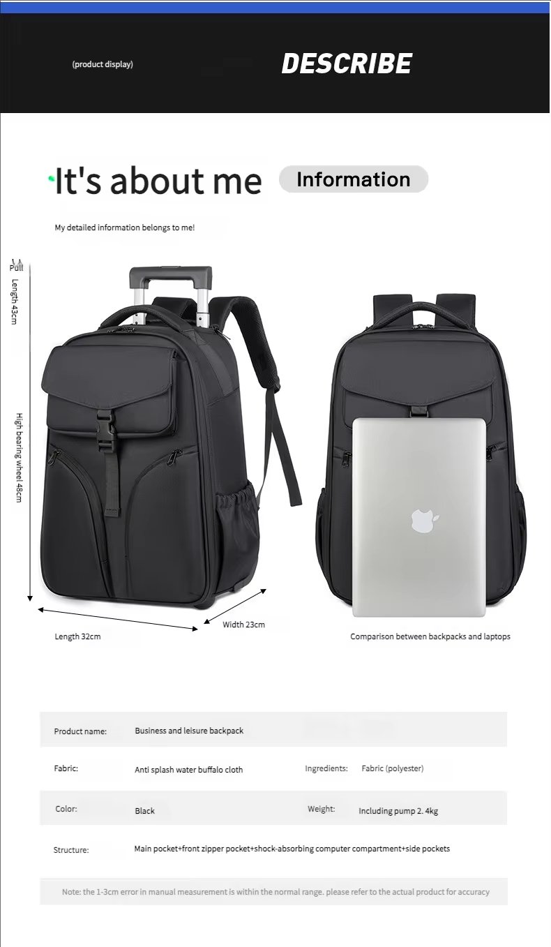 Anti-Theft Water-Resistant Business Travel Oxford Rolling Backpack product detail