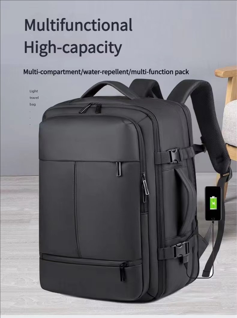 Water-Resistant Large Capacity Expandable USB Business PU Leather Laptop Backpack product detail