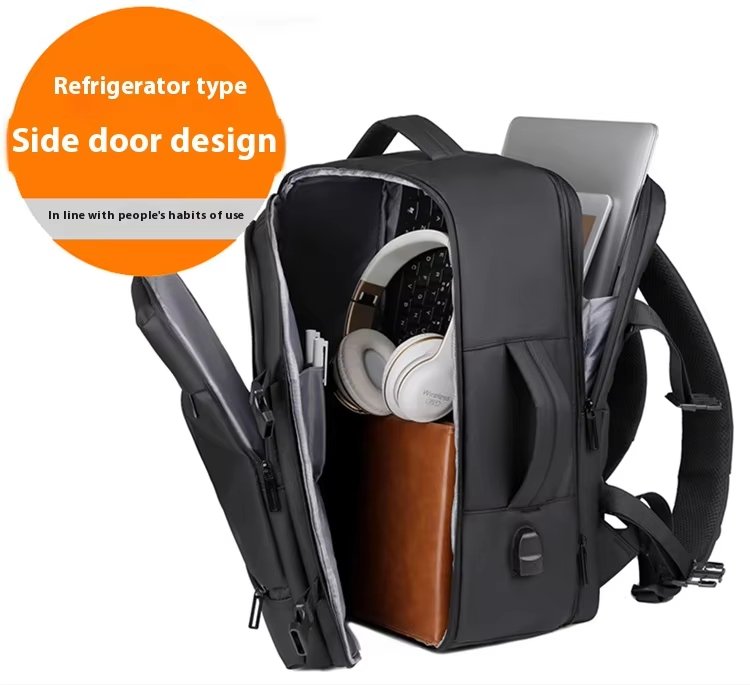 Water-Resistant Large Capacity Expandable USB Business PU Leather Laptop Backpack product detail