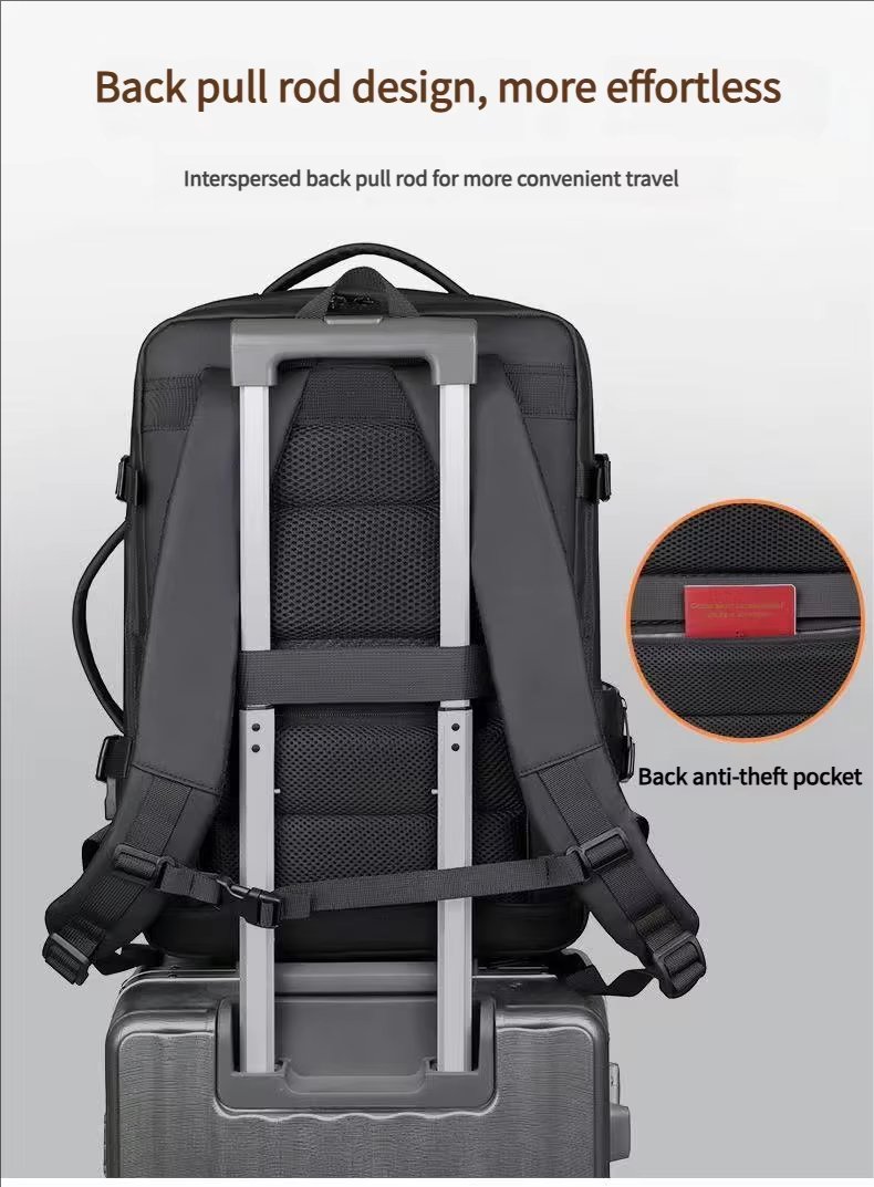 Water-Resistant Large Capacity Expandable USB Business PU Leather Laptop Backpack product detail