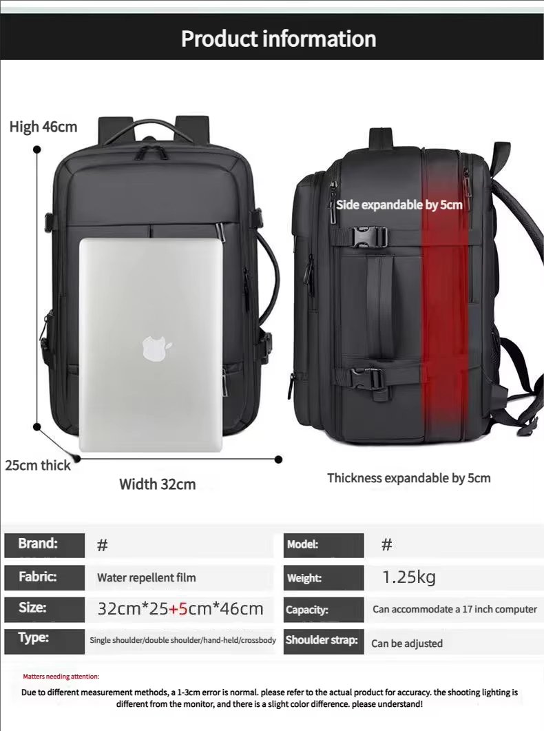 Water-Resistant Large Capacity Expandable USB Business PU Leather Laptop Backpack product detail