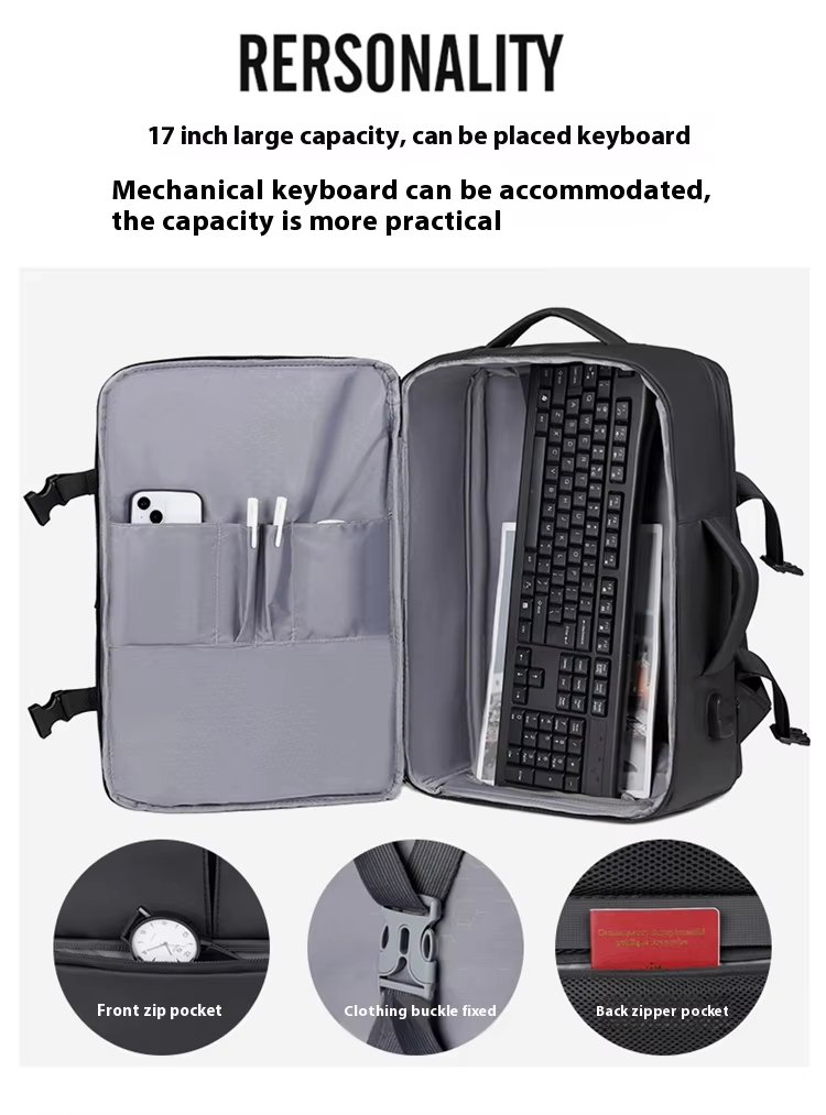 Water-Resistant Large Capacity Expandable USB Business PU Leather Laptop Backpack product detail