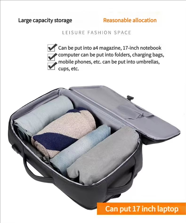 Water-Resistant Large Capacity Expandable USB Business PU Leather Laptop Backpack product detail