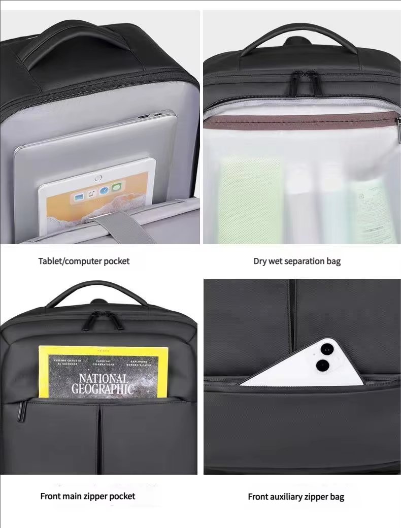 Water-Resistant Large Capacity Expandable USB Business PU Leather Laptop Backpack product detail